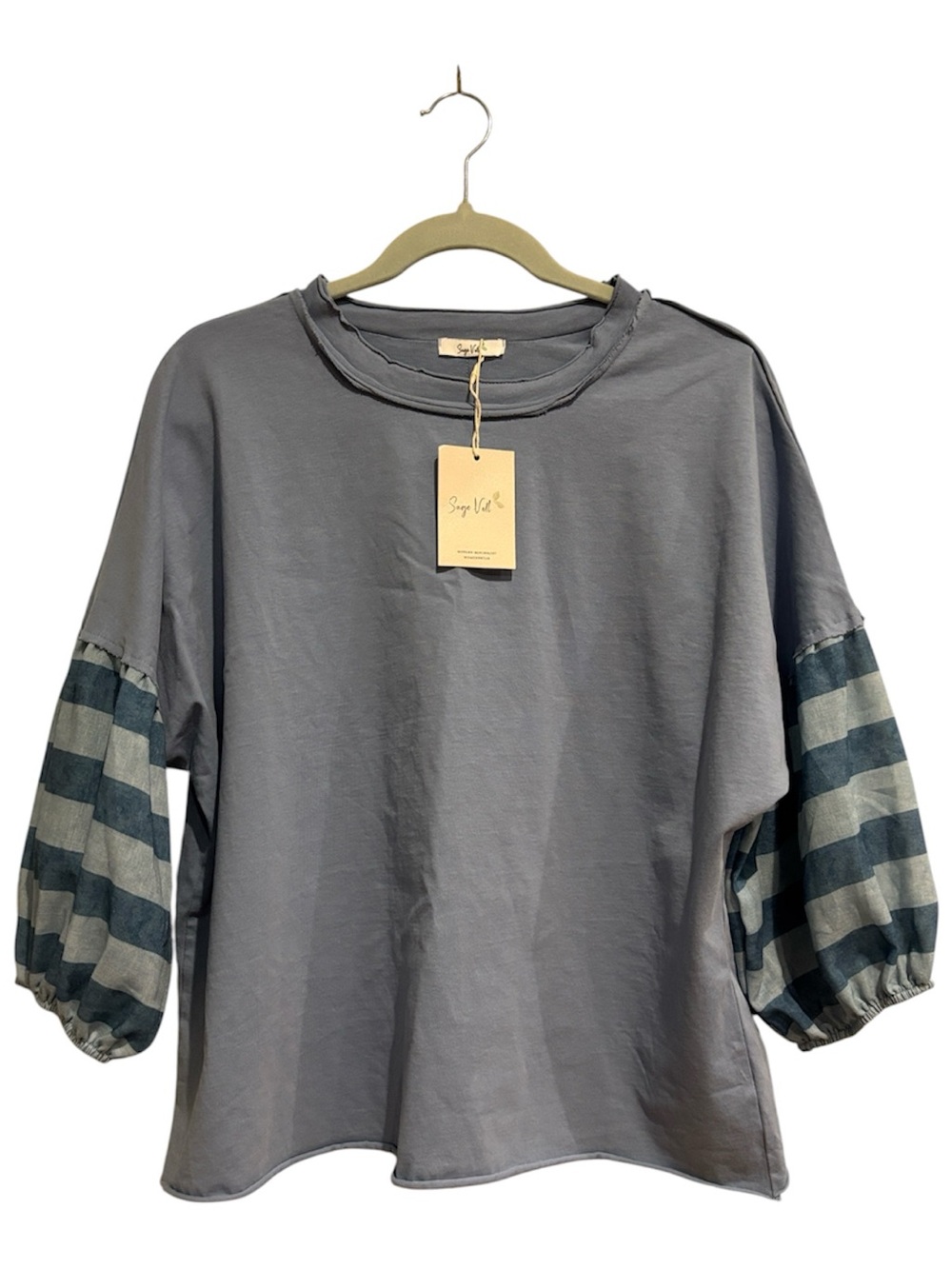 NWT Sage Vell Vintage Wash Mixed Media Top - Size L